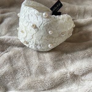 Hand made (by me), never worn, wide white lace headband with faux Pearl studs